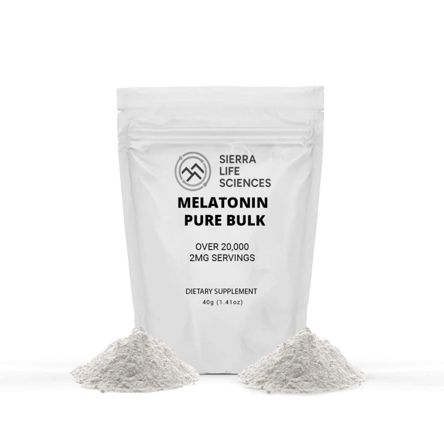 SIERRA LIFE SCIENCES Melatonin Natural Sleep Aid Bulk Powder Custom Dose 2mg - 5mg Replace Capsules (40g - 20,000 Doses)