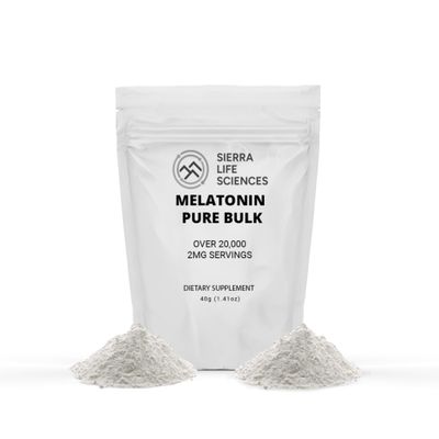 SIERRA LIFE SCIENCES Melatonin Natural Sleep Aid Bulk Powder Custom Dose 2mg - 5mg Replace Capsules (40g - 20,000 Doses)