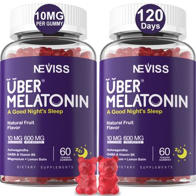 Melatonin Gummies 10mg 20mg for Adults, Melatonin 10 mg per Gummy with Ashwagandha, Magnesium Glycinate, GABA, L-theanine, Valerian Root Lemon Balm, Rest Support Supplement, Grape Flavor, 2-Pack