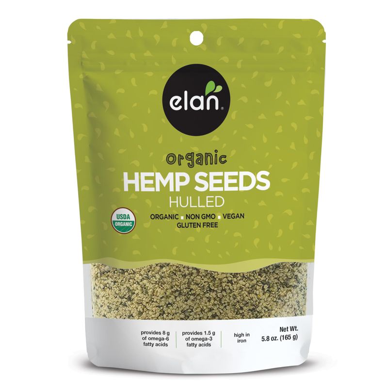 Elan Organic Hulled Hemp Seeds, 5.8 oz, Shelled Hemp Seeds, Raw Hemp Hearts, No Additives, Non-GMO, Vegan, Gluten-Free, Source of Omega-3 Omega-6, High in Protein