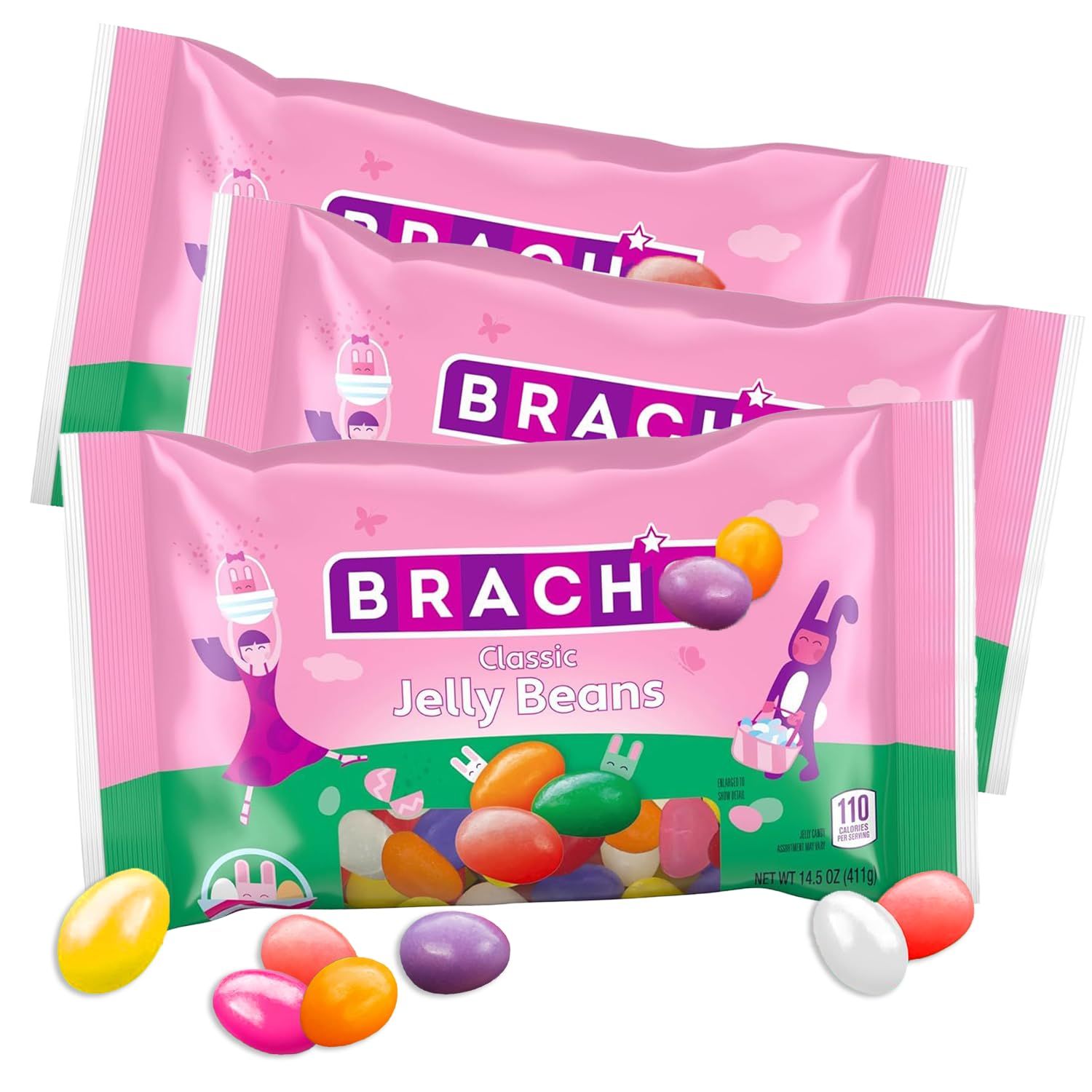 Brach Jelly Beans 3 Pack - Classic Assorted Flavors JellyBeansJellyBeans For Parties, Candy Buffet, Snacks and Treats - 14.5 oz Bags (2.7 Pound Total)