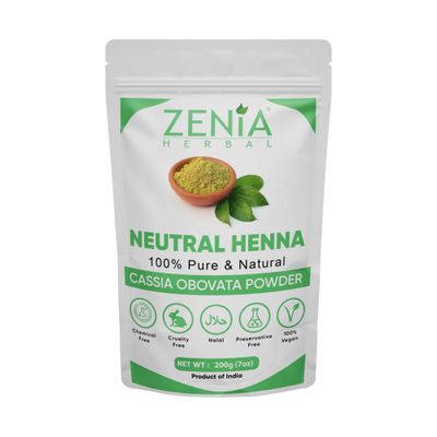 Zenia 100 Pure Neutral Henna Powder (Cassia Obovata) 7oz (200g) Colorless Henna for Hair Natural Hair Conditioner for Silky, Soft Shiny Hair