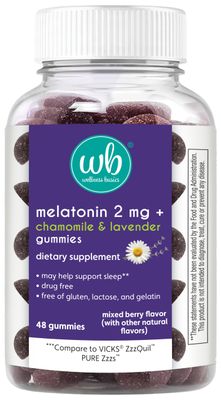 Wellness Basics Melatonin Gummy with Lavender Chamomile Natural Sleep Support Berry Flavor 2mg Per Serving 48 Count