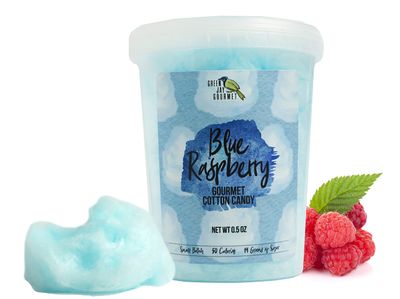 Green Jay Gourmet Cotton Candy Blue Raspberry Flavor Ideal for Party Favors and Candy Gifts Premium Small Batch Blue Cotton Candy Fat Free Low Calorie Treat Made in USA 1 Tub