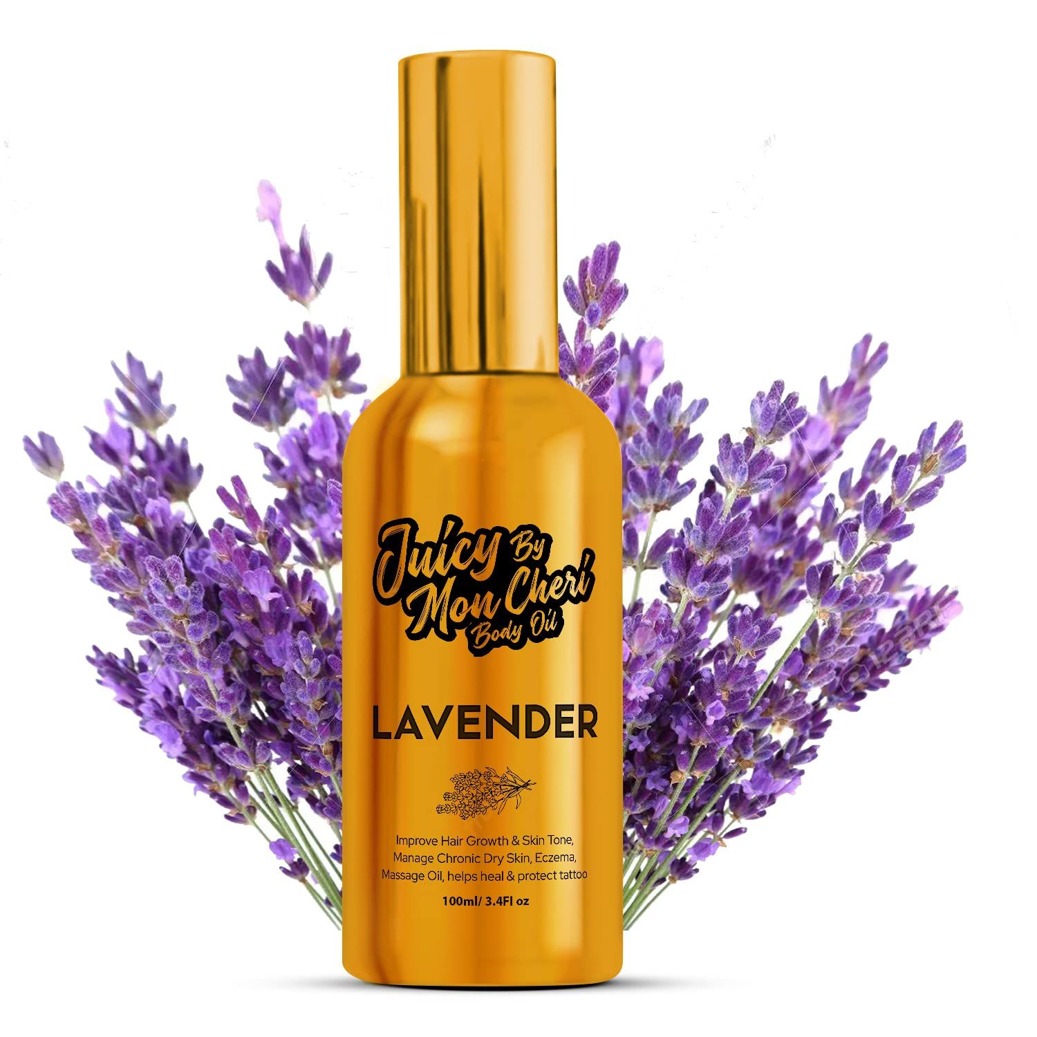 Juicy By Mon Cheri Body Oil Spray - Natural Black Seed, Olive Vitamin E for Scar Repair, Eczema, Psoriasis, Rosacea, Moisturizing Hair Growth (3.4 oz, Lavender)