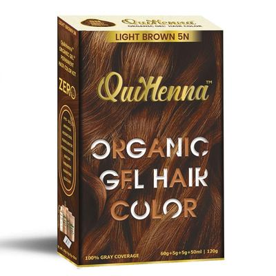 QUIKHENNA Organic Hair Colour Gel 5N - PPD Ammonia Free Permanent Natural Hair Color, 100 Grey Coverage, Long Lasting Gel Colour for Men Women, 120gm (Pack of 1) Light Brown
