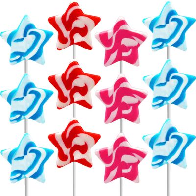 Fruidles Patriotic Star Swirl Lollipop Sucker Candy, USA Star, 4th of July Treats Mixed Fruit Flavor, Individually Wrapped (12-Pack)