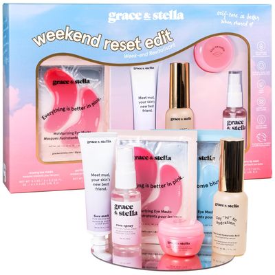 grace stella Award Winning Mothers Day Gifts Bulk - Gifts for Women - Travel Size Toiletries with Eye Masks, Hyaluronic Acid Serum, Lip Balm More - Anniversary, Bachelorette Party - Vegan Sef Care