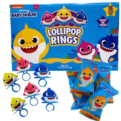 Imaginings 3 Baby Shark Lollipop Rings, Individually Wrapped Birthday Party Favors and Supplies, Character Shaped Assorted Fruit Flavored Lollipops, Candy Easter Basket Stuffers, 20 Ring, 0.84 Ounces