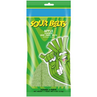 Snacktery Green Apple Sour Belts - St Patricks Day Candy Belts - Vibrant Tangy Sour Strips - Vegan Kosher Green Candy for St. Patricks Day Candy Party Favors - 4 Ounce Pack