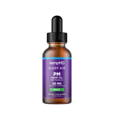 hempMD PM Hemp Melatonin Sleep Aid Mint Flavored - Your Natural Sleep Support - Premium Blend of Herbal extracts - Liquid Oil Tincture 50mg Hemp Extract Per Serving - 1FL OZ (30ML)