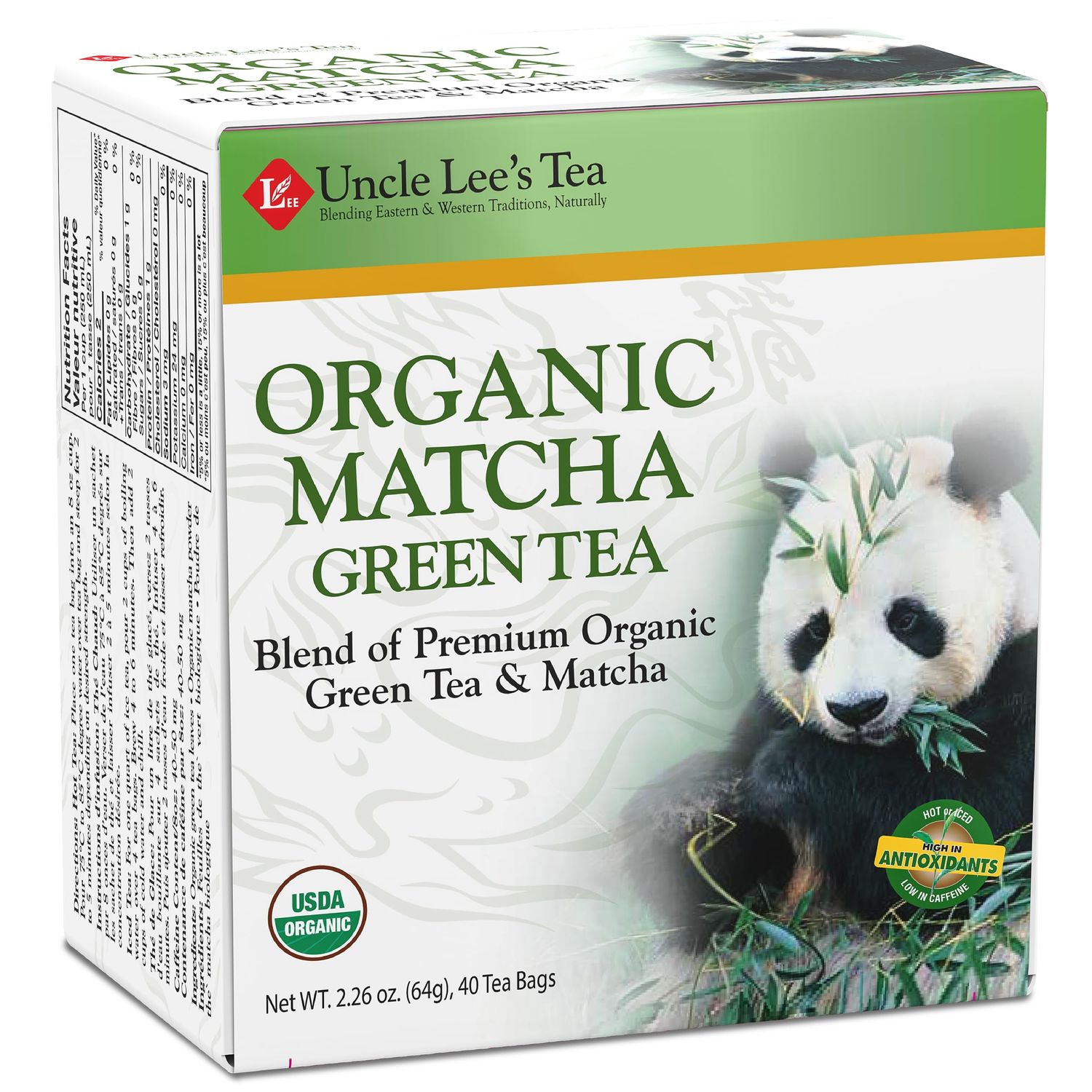 Uncle Lee&#39;s Tea - Organic Matcha Green Tea, High in Catechin, Rich in Antioxidants, Box, 40 Tea Bags