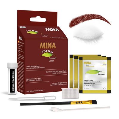 MINA ibrow Hair Color Tint Kit Regular Pack with Brush For Professional Tinting Coloring, Covers Gray Hair, Stays up to 6 Weeks-(30 applications)(Burgundy)
