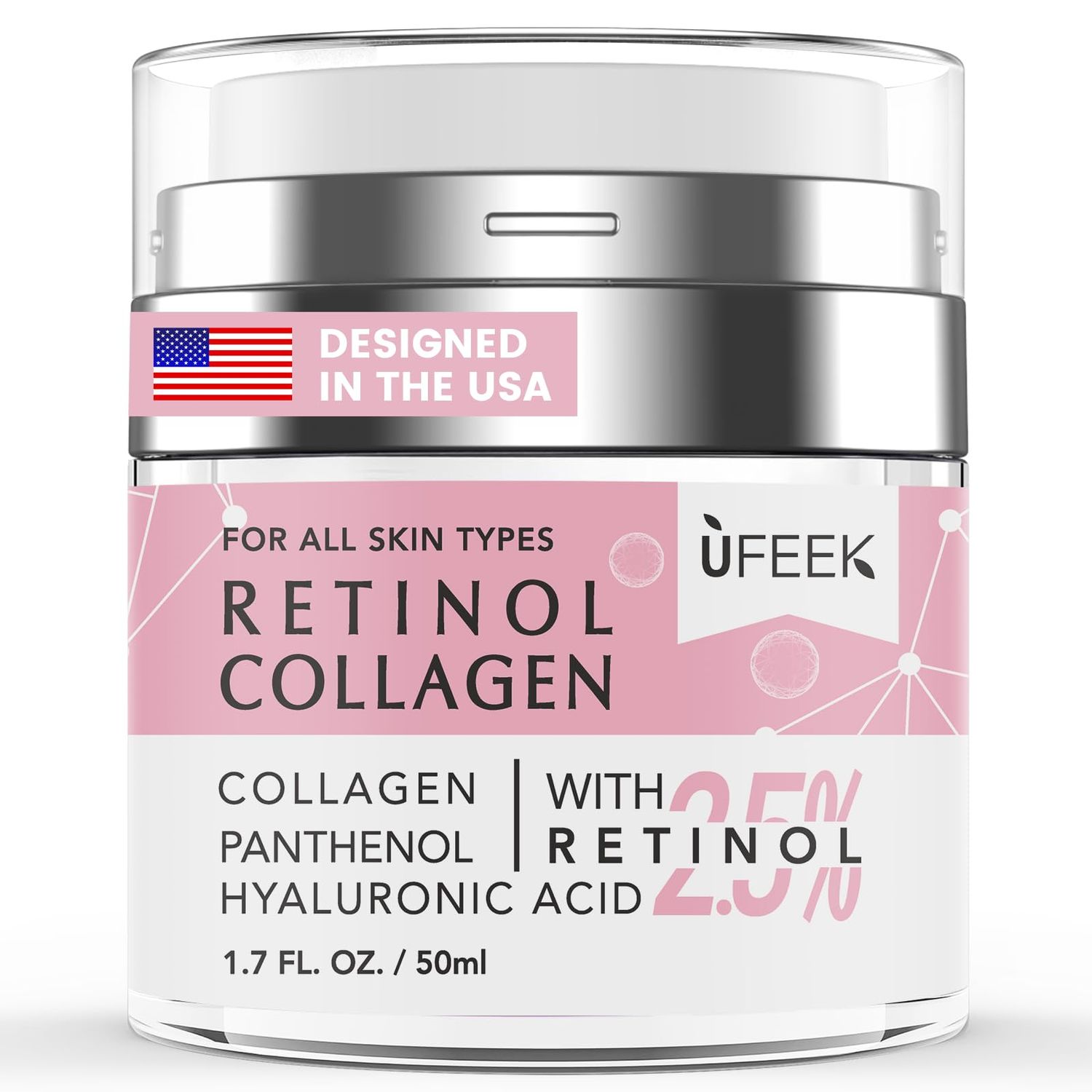 Retinol Face Moisturizer with Collagen Hyaluronic Acid - Instant Face Lift Cream, Neck Cream for Tightening and Firming, Anti Aging Face Cream for Women and Men, 1.7 Fl Oz
