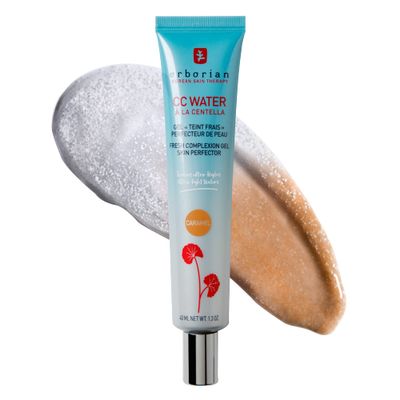 Erborian CC Water with Hyaluronic Acid, Caramel - Ultra-Light Aqua Gel Color Corrector with Centella Asiatica Hyaluronic Acid - Plump, Softer Hydrated Skin - Korean Skincare Skin Perfector- 1.3 Oz