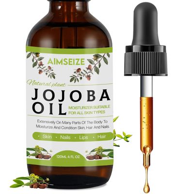 AIMSEIZE Jojoba Oil Organic (4oz), 100 Pure Stimulate Growth for Hair Eyebrows, Moisturizing Massage Oil for Face, Hair, Skin Nails