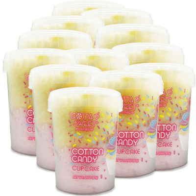 Gotta B Sweet Cupcake Cotton Candy - 2 oz (Pack of 12) - Pink and Yellow - Birthday Party Treats for Kids