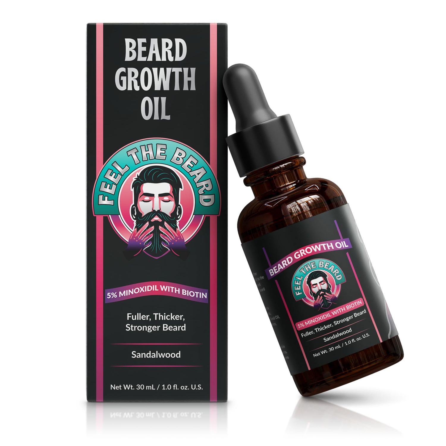 Feel The Beard Beard Growth Oil For Men - 5 Minixodil Biotion Pumpkin Seed Argan Oil DHT Blocker - 30 ml 1.0 fl oz - Sandal Wood Scent - Strengthen Softner Moisturizer Full Beard