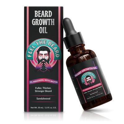Feel The Beard Beard Growth Oil For Men - 5 Minixodil Biotion Pumpkin Seed Argan Oil DHT Blocker - 30 ml 1.0 fl oz - Sandal Wood Scent - Strengthen Softner Moisturizer Full Beard