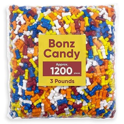 Bone Shaped Bonz Candy - Approx 1200 Bone Candy For Kids - 3 Pound Of Bulk Vending Candy - Dog Bonz Candy