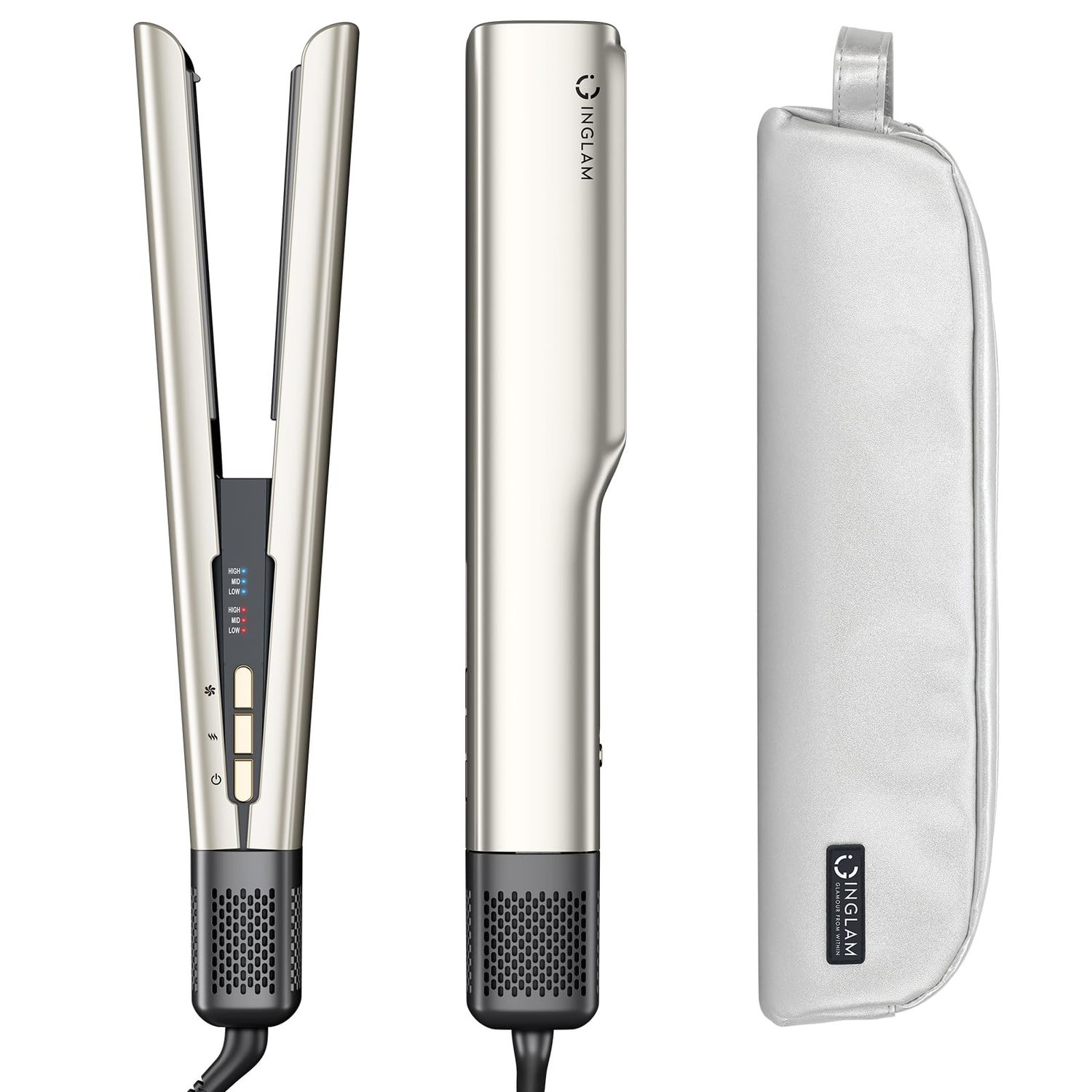 IG INGLAM Air Straightener, Style From Wet Hair, 2.2&quot; Dryer Straightener, 200M Negative Ionic, One-Step Air Straight for Medium and Long Hair (14&quot;-30&quot;), Champagne Silver