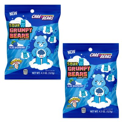 WARHEADS Care Bears - Sour Grumpy Bears - Blue Raspberry Flavor - 4.5 oz. Bags - 2 Pack