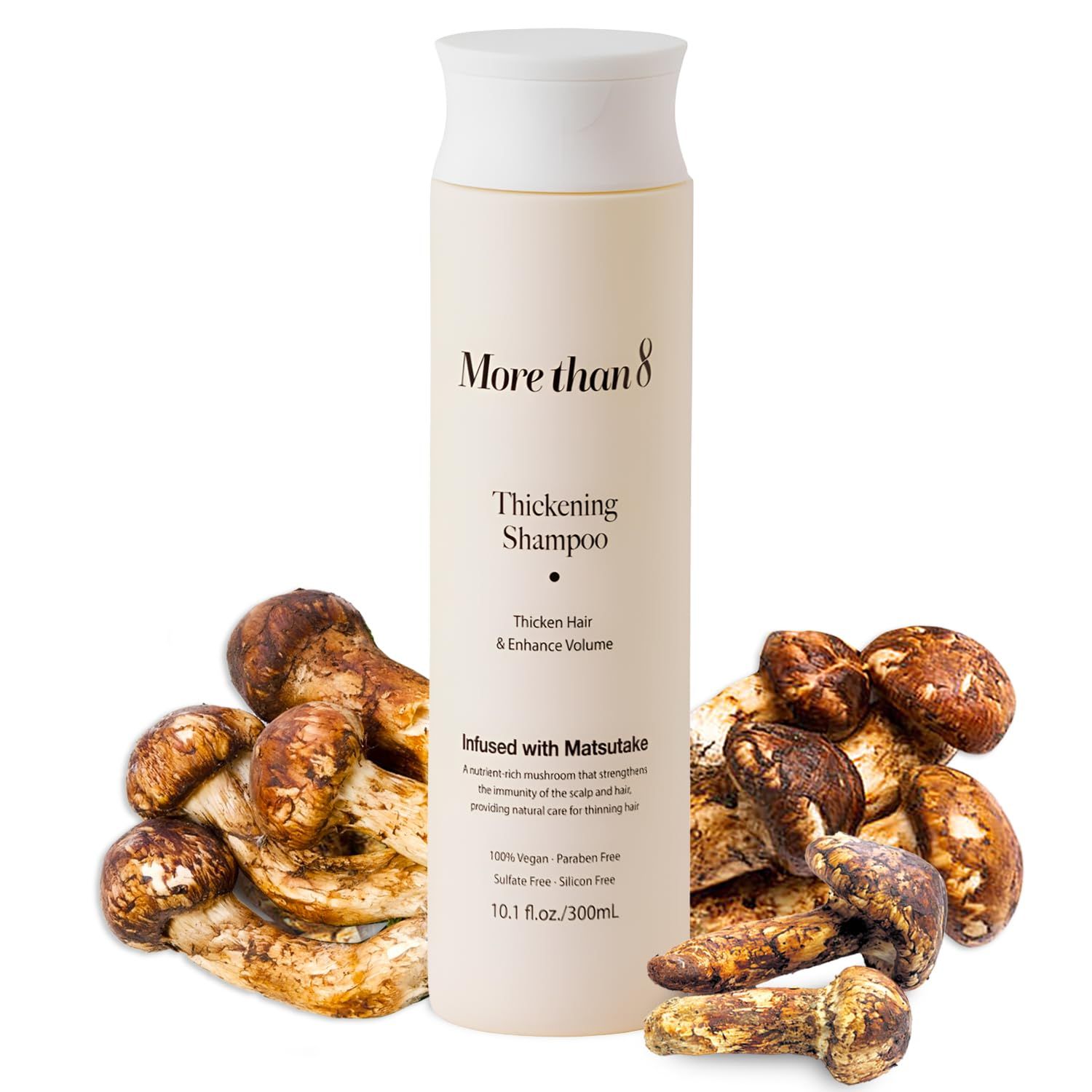 Morethan8 Korean Hair Thickening Shampoo with Matsutake mushroom, for Hair Loss and Hair growth - 300ml 100 Vegan, ParabenSulfateSilicon Free - more than 8