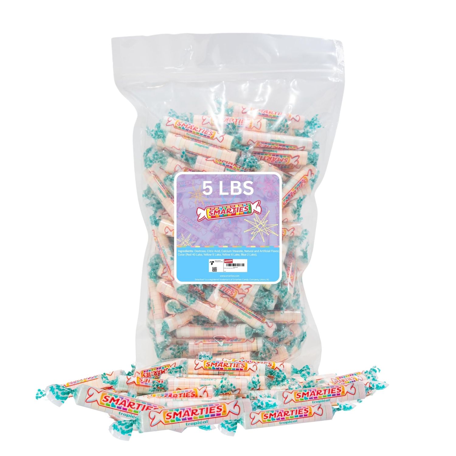 Smarties Candy Rolls Gluten Free Tropical Flavor Treats Peanut Free Allergen Free Delicious Snacking Candy Wafer Halloween Treat - 5 Pound Bag