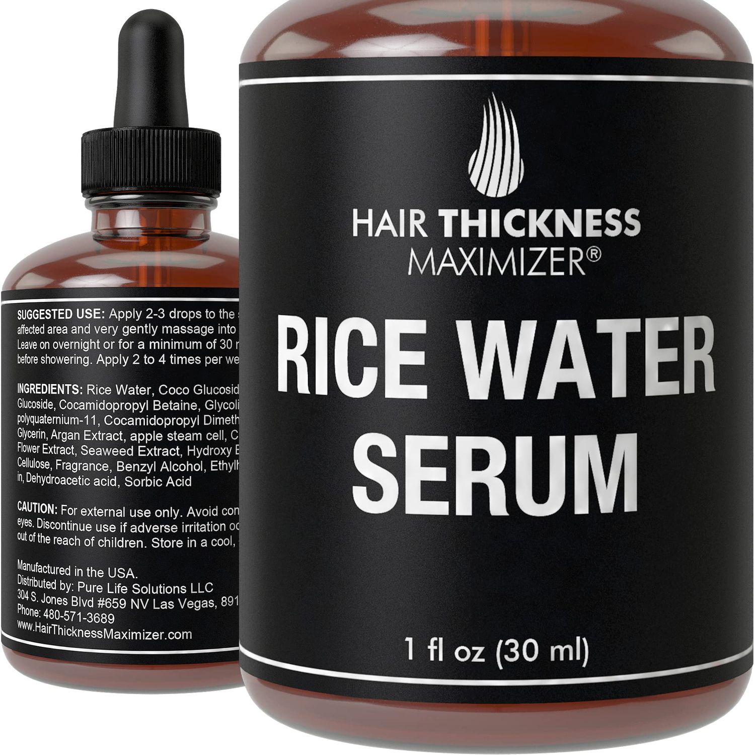 Rice Water for Hair Growth Serum, Fermented Rice Serum for Hair Loss Prevention, Thicker Locks, Split End Therapy, Topical Scalp Treatment for Women, Black Women, and Men with Seaweed Extract, 1oz