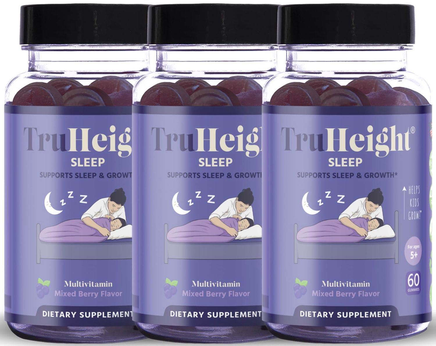 TruHeight Sleep Gummies - Kids Teen Natural Sleep Aid for Maximum Growth - Pediatric Recommended - Kids Melatonin Gummy - Melatonin, Ashwagandha, L Theanine, Lemon Balm, Ages 4, Mixed Berry Flavor