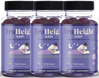 TruHeight Sleep Gummies - Kids Teen Natural Sleep Aid for Maximum Growth - Pediatric Recommended - Kids Melatonin Gummy - Melatonin, Ashwagandha, L Theanine, Lemon Balm, Ages 4, Mixed Berry Flavor