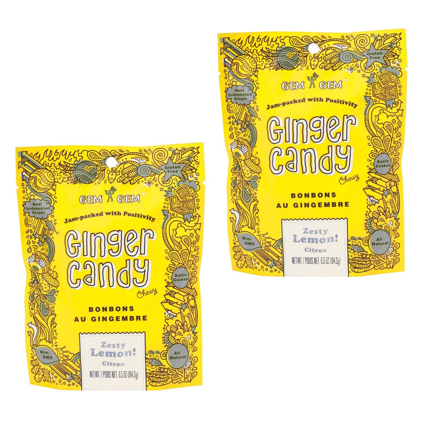 Gem Gem Ginger Candy Chewy Ginger Chews (Mango, 6.5oz, Pack of 2)