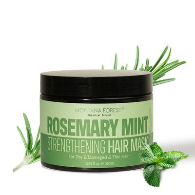 MONTANA FOREST Rosemary Mint Strengthening Hair Mask - 12.84 fl oz Botanical Infused Hair Treatment for Dry, Damaged Natural Hair Care with Rosemary Mint for Deep Conditioning and Vitality