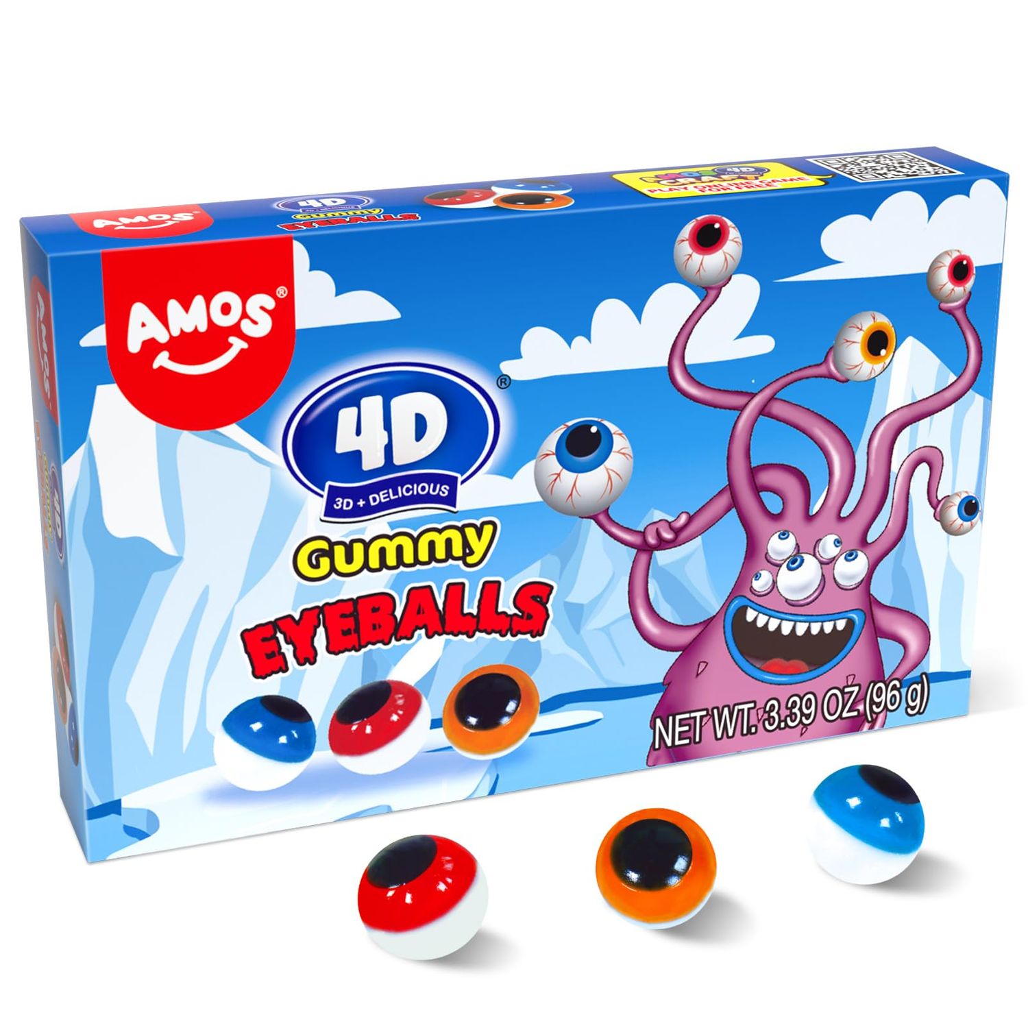 Amos 4D Gummy Eyeball Candy, Individually Wrapped 3D Eyeballs Shaped, Perfect Treat for Kids Parties Gift(40 Count) (3.39oz)