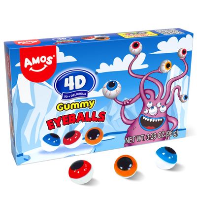 Amos 4D Gummy Eyeball Candy, Individually Wrapped 3D Eyeballs Shaped, Perfect Treat for Kids Parties Gift(40 Count) (3.39oz)