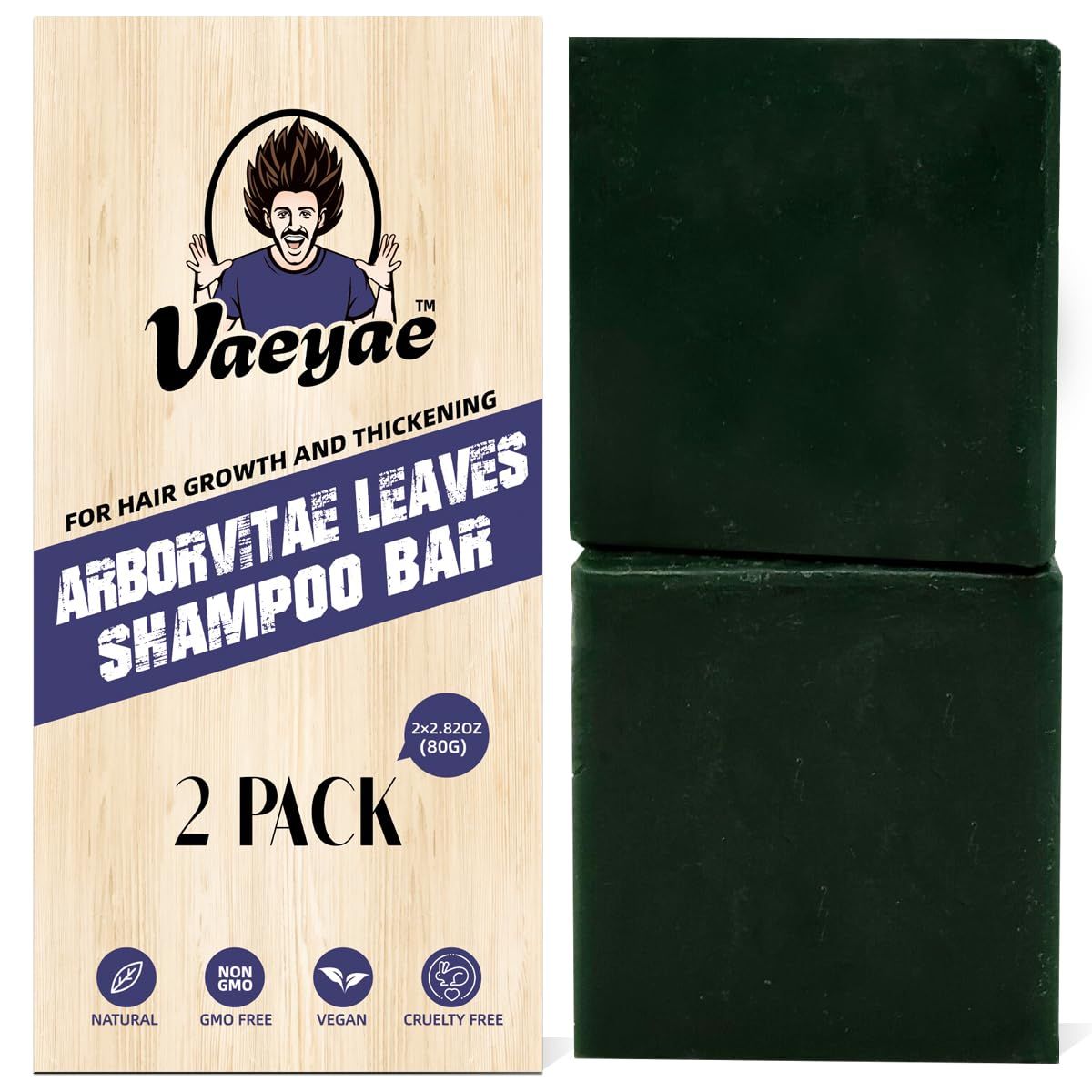 VAEYAE Arborvitae Leaves Shampoo Bar For Thinning Hair Growth Thickening, Gray Hair Loss Reverse Products, Thicker Fuller Regrowth Solid Conditioner Soap For Men Women 2pcs
