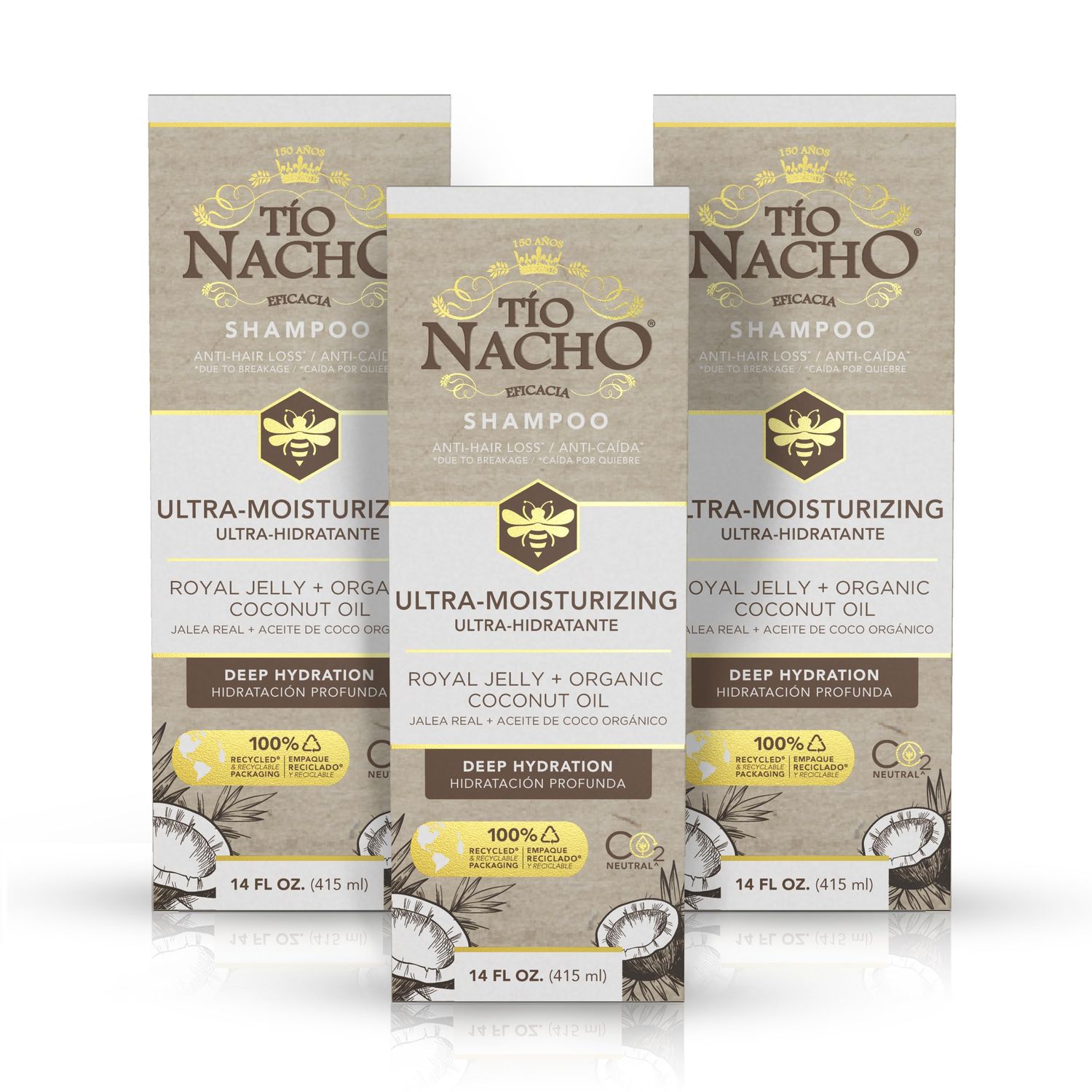 Tio Nacho Ultra Hydration Shampoo with Coconut Oil Royal Jelly, Hydrating Nourishing for Dry, Damaged Hair, Fights Frizz Protects from Breakage, 14 Fluid Ounces (Pack of 3)