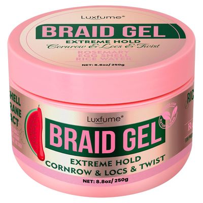 Luxfume Braiding Gel Extra Hold 8.8 oz - Extreme Hold for Braids, Twists, Locs Edges, Frizz Control with Rosemary Oil, High Shine, Watermelon Flavor, No Flaking