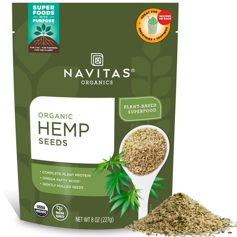 Navitas Organics Organic Raw Hemp Seeds Bag, 15 Servings - Organic, Non-GMO, Low Temp-Hulled, Gluten-Free, 8 Ounce (Pack of 1)