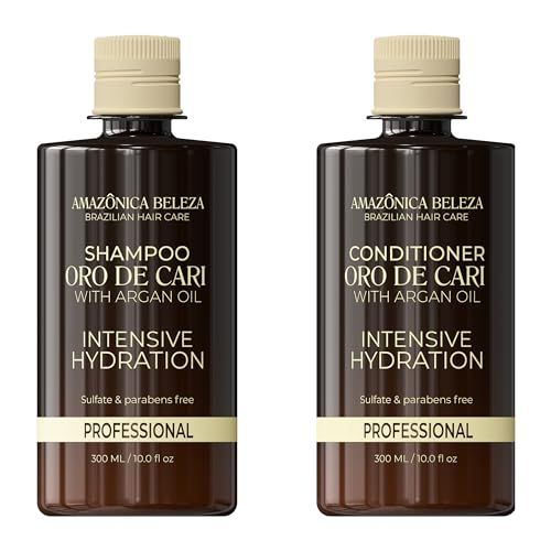 AMAZONICA BELEZA Oro de Cari Shampoo and Conditioner, Intensive Hydration for Dry Hair with Argan Oil and Vitamin E, Professional Line, 10 Oz