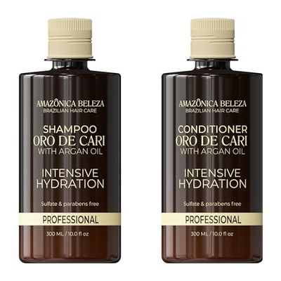 AMAZONICA BELEZA Oro de Cari Shampoo and Conditioner, Intensive Hydration for Dry Hair with Argan Oil and Vitamin E, Professional Line, 10 Oz