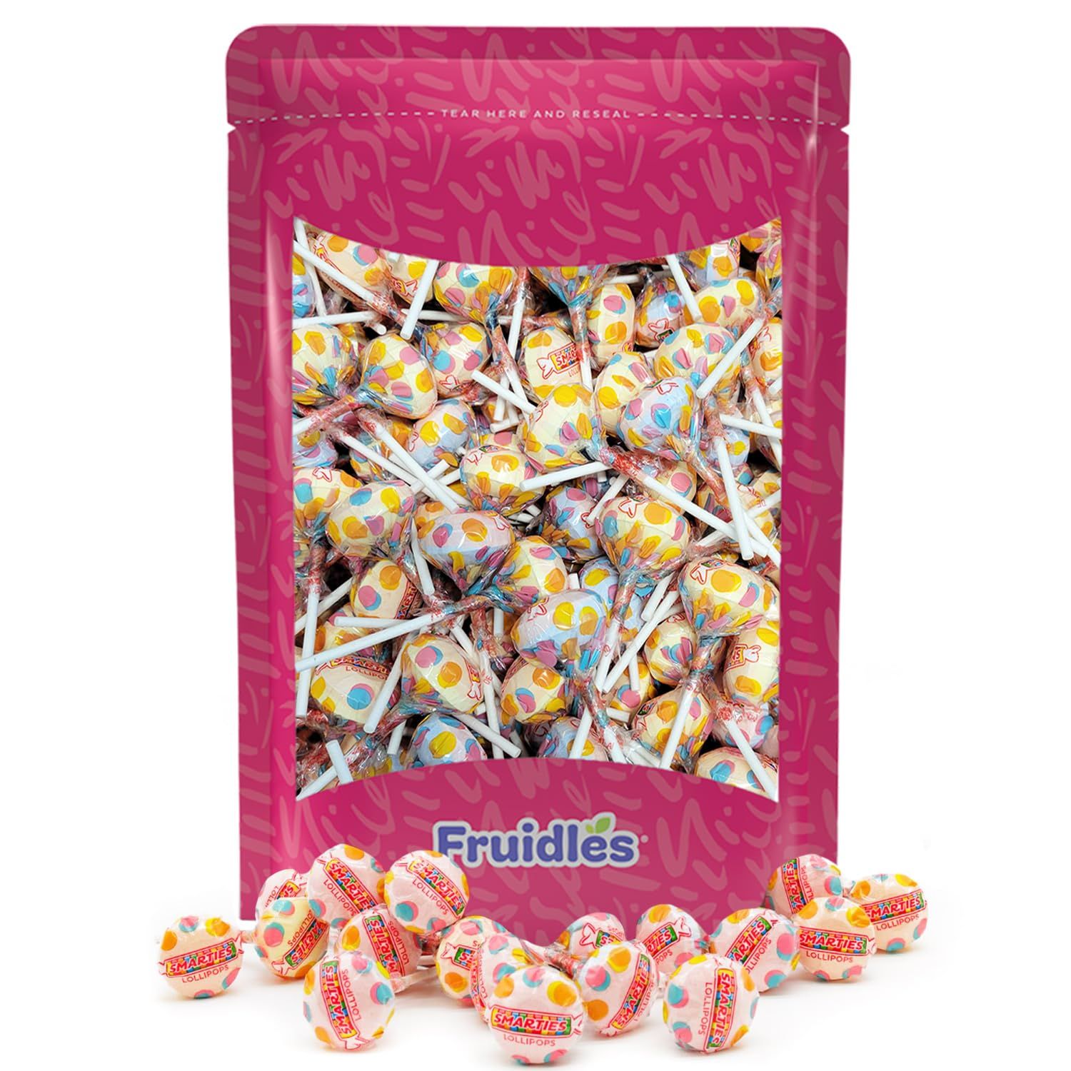 Smarties Lollipops Hard Candy Suckers, Original Smarties, Assorted Flavors, Individually Wrapped, 8g Lollipop (Half-Pound)