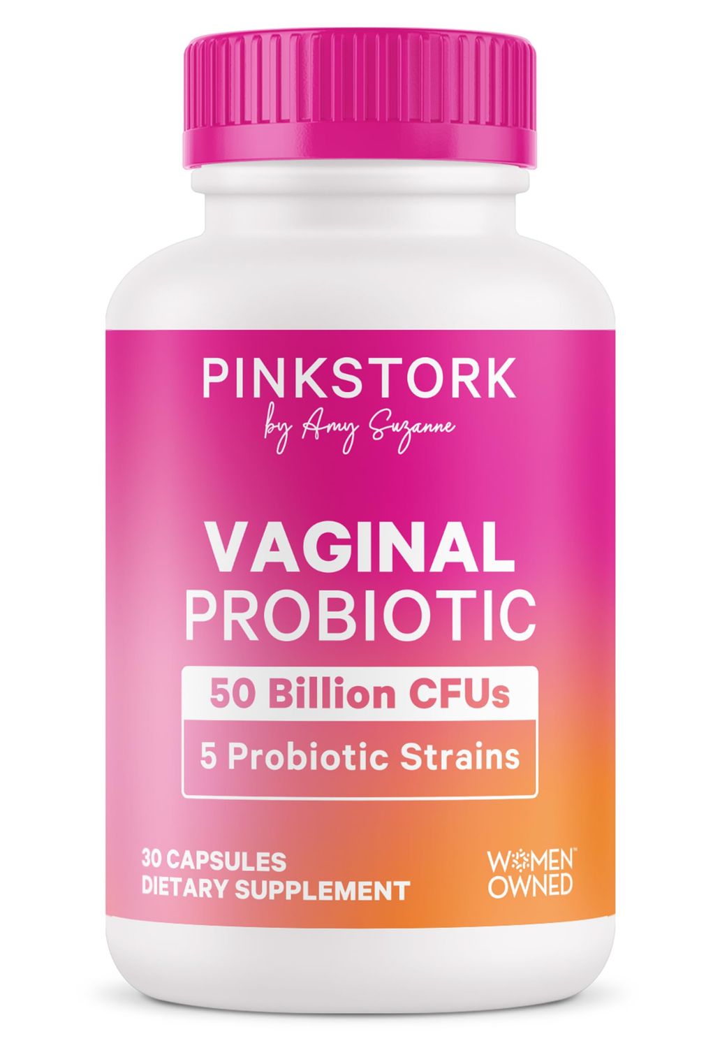 Pink Stork Vaginal Health Probiotic for Women - 50 Billion CFUs - pH Balance, Digestive, Healthy Odor Control, 5 Targeted Strains, L. rhamnosus L. acidophilus - Vaginal Flora - 30 Capsules