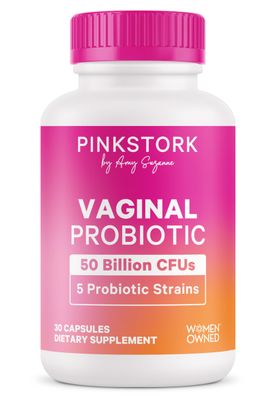 Pink Stork Vaginal Health Probiotic for Women - 50 Billion CFUs - pH Balance, Digestive, Healthy Odor Control, 5 Targeted Strains, L. rhamnosus L. acidophilus - Vaginal Flora - 30 Capsules