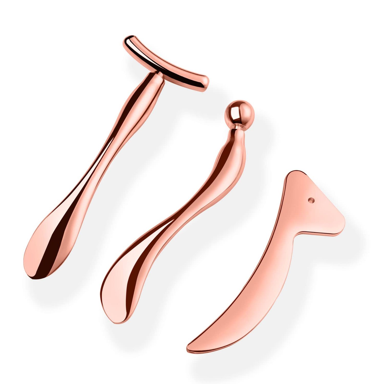 KOIBITO 3 PCAK Cooling Metal Facial Massage Stick, Eye Cream Applicator Wand, Gua Sha Scraping Tool Set, Reduce Puffiness Skin Firming and Lifting (Rose Gold)