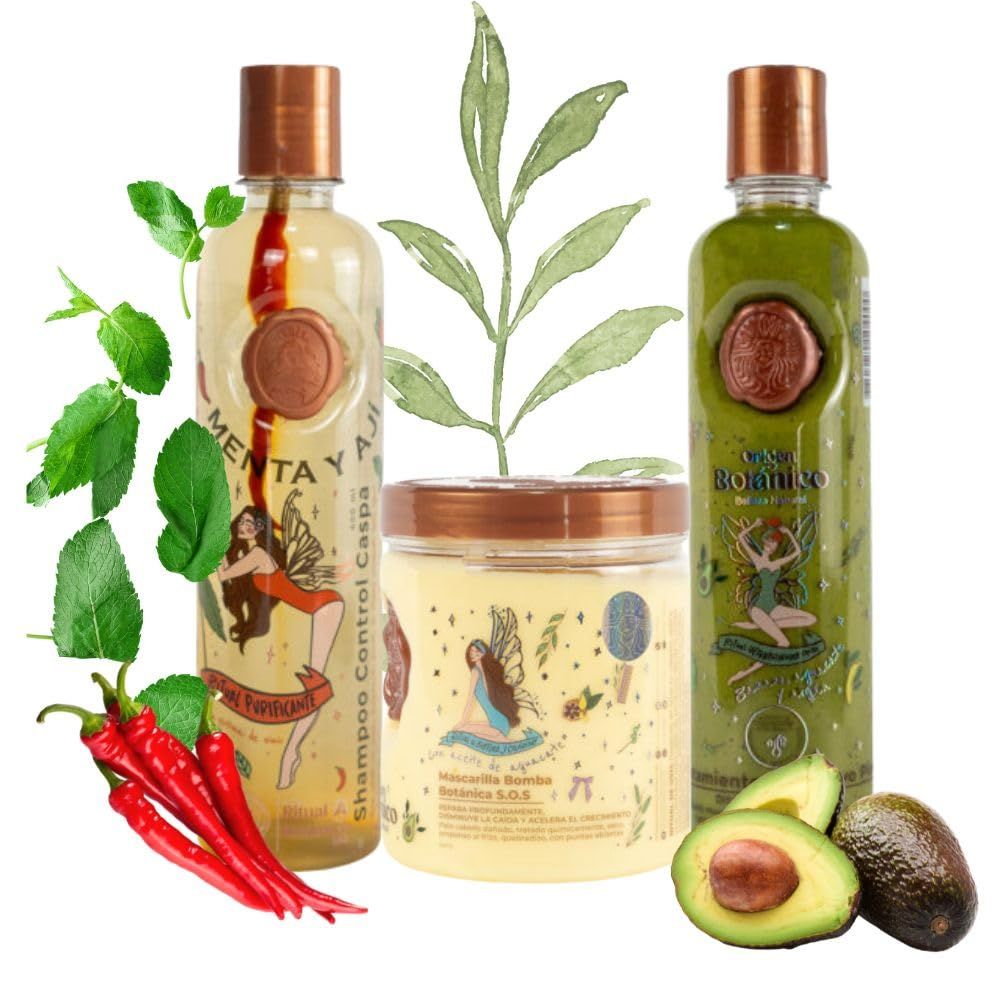 Ritual Botanico Shampoo Aji, Acondicionador Intensivo Plex y Mascarilla bomba capilar ritual botanico (3 Pack) Ritual Botanico Shampoo y Acondicionador, Ritual Botanico Tratamiento Intensivo,