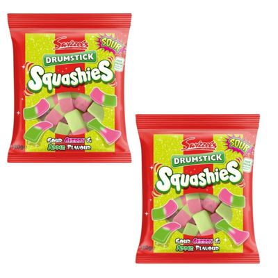 Drumstick Squashies Sour Cherry Apple Raspberry Milk - Pack of 2 Soft Chewy Sweets Fruity Tangy Flavours Kids Candy Treats 2 x 160g Pack