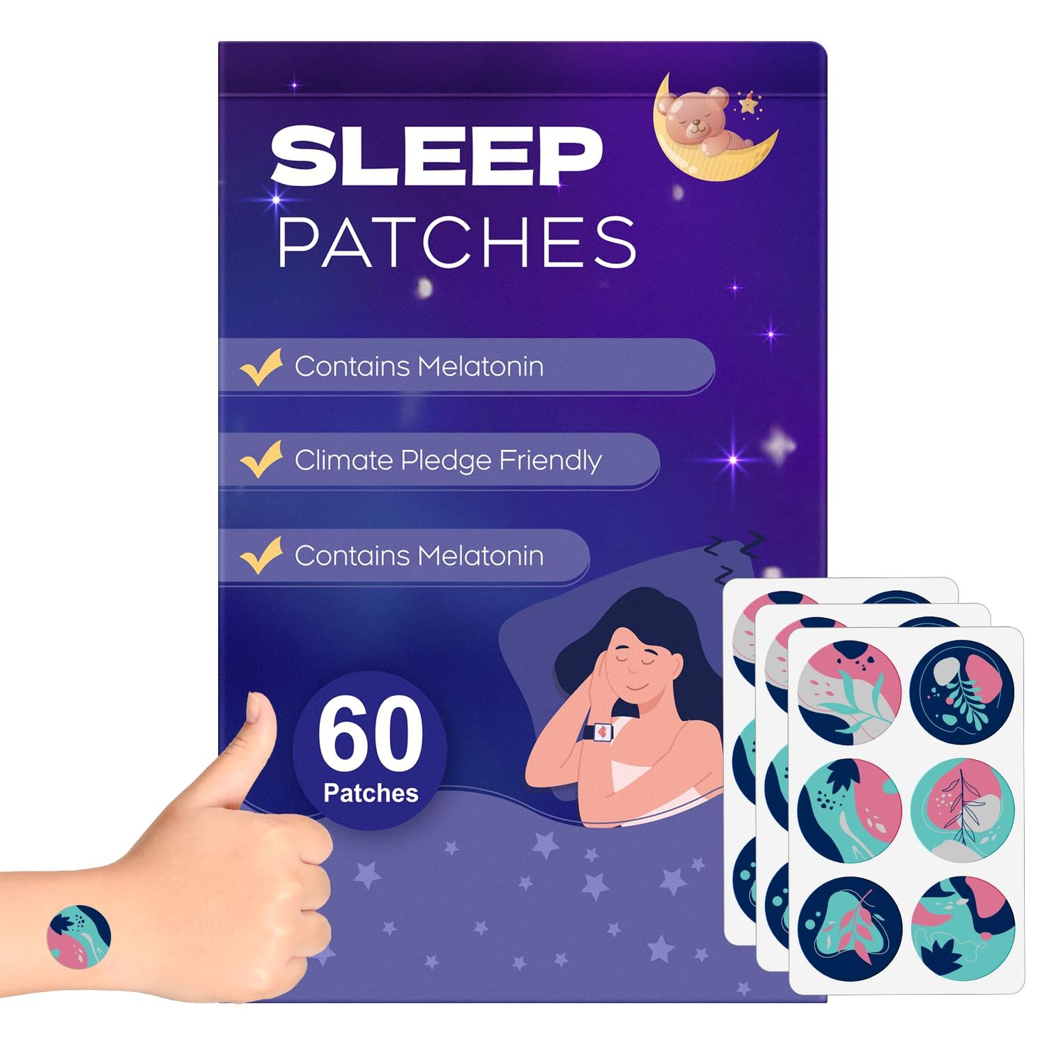 RAAYAM Sleep Patches for Adults, 60 Pack Upgraded Deep Sleep Patches, All Natural Deep Sleep Patches, Quick Acting Ingredients, for Men and Women, Easy to Use That Last All Night-Violet-A10
