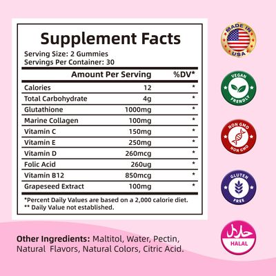 HEALOADING Glutathione Supplement Collagen Gummies: L-Glutamine Contains Marine Collagen Vitamins C, E, DB12 Glutathione Gummies 1000mg for Anti-Aging Formula and Strengthen Bones