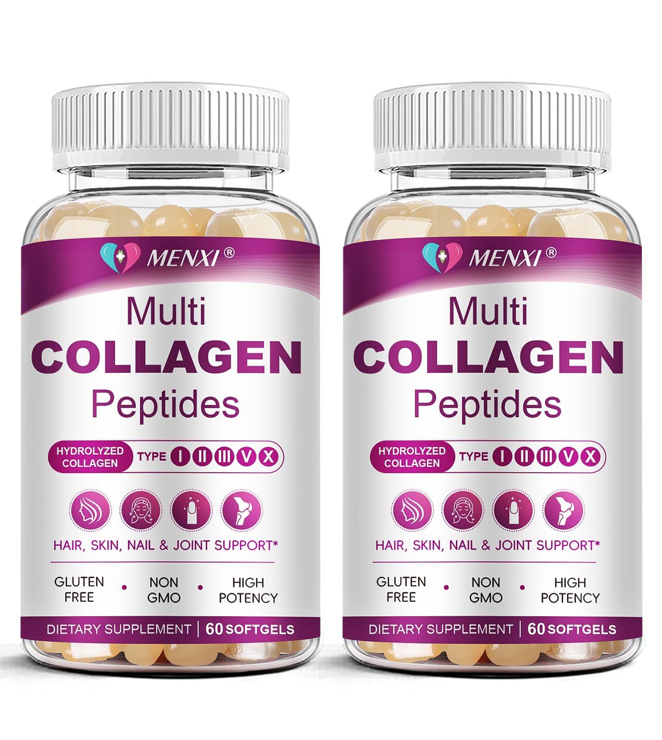 Multi Collagen Peptides Softgel for Women Men - Type I, II, III, V, X - Hydrolyzed Collagen Peptides with Biotin, Vitamin C Hyaluronic Acid - Support Skin Hair Nail Joint - Non GMO, 120 Softgel